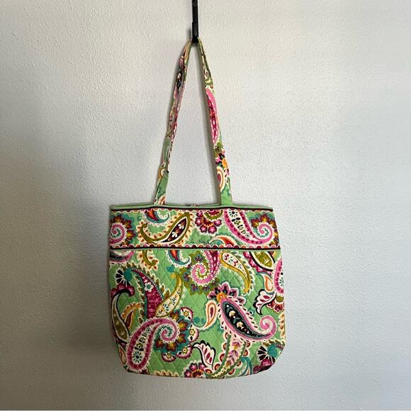Vera Bradley Tutti Frutti Tote Green Pink Paisley Floral Print